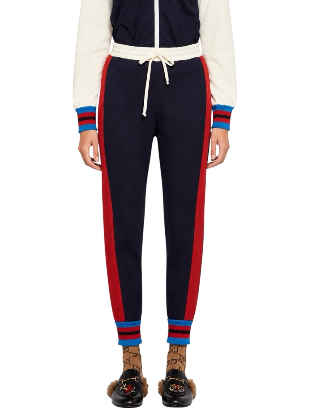 GUCCI Striped Jersey Track Pants Navy Red XS